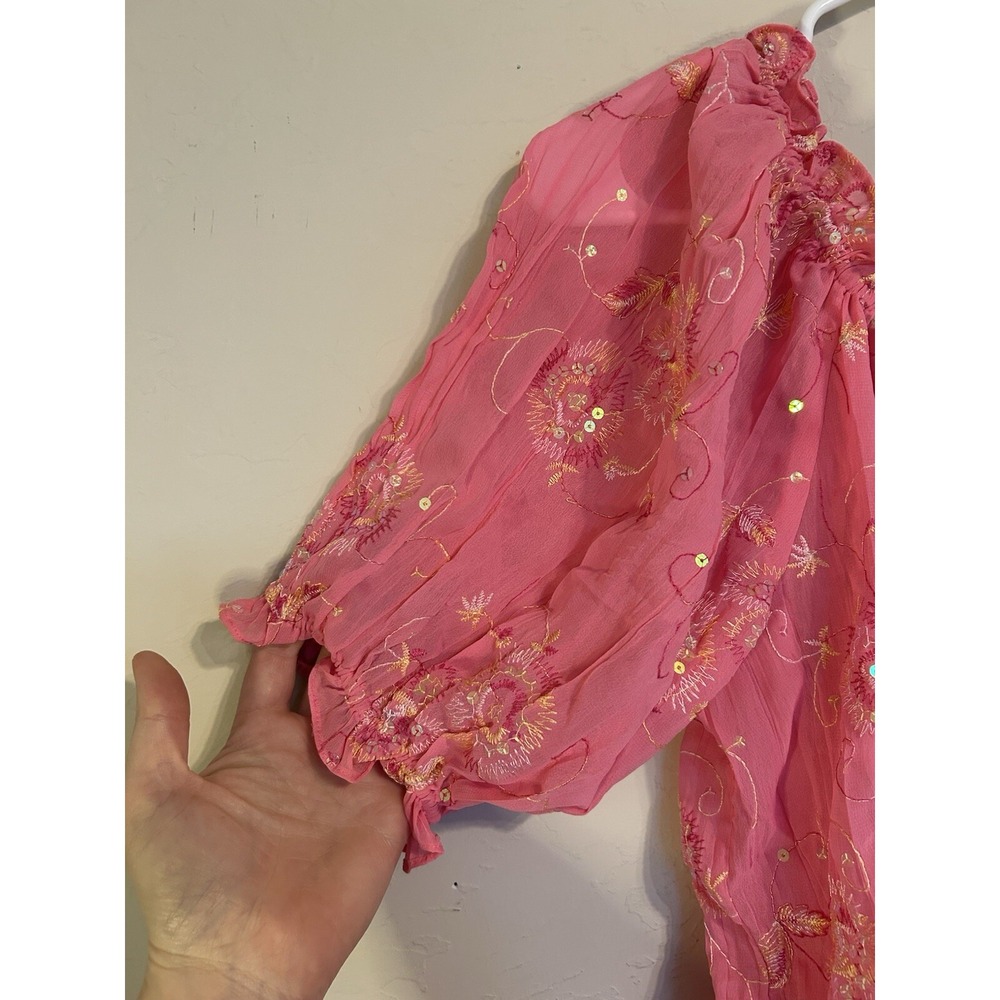 Vintage Y2K Peter Nygard Off Shoulder Pink Top Floral Embroidered Fairy Dainty L - Picture 3 of 7